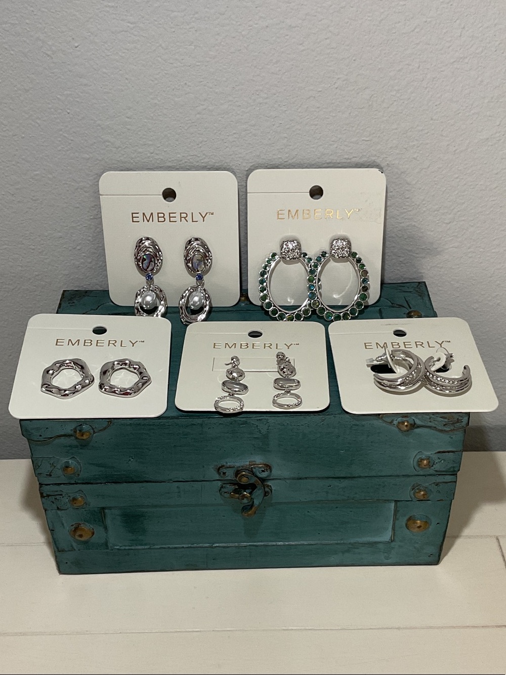 Emberly Silver-Tone Earring Collection with Green Accents